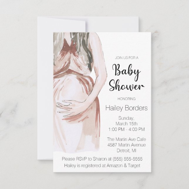 Invitación Moderna acuarela Esperante Madre Baby Shower (Anverso)