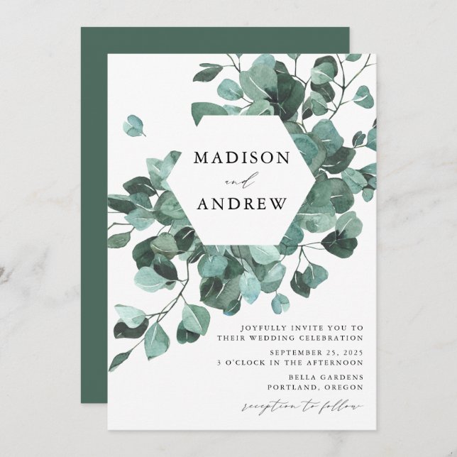 Invitación Moderna acuarela Eucalyptus Greenery Boda (Anverso / Reverso)