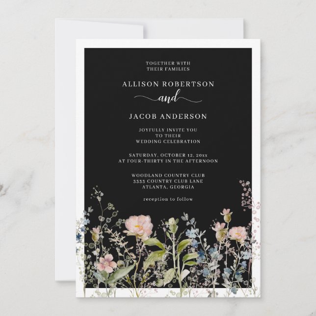 Invitación Moderna acuarela Flor de flores silvestres Boda ne (Anverso)