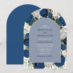 Invitación Moderna acuarela floral azul elegante arco de boda