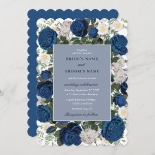 Invitación Moderna acuarela floral azul elegante matrimonio