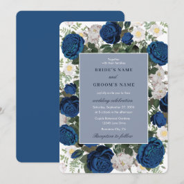 Invitación Moderna acuarela floral azul elegante matrimonio