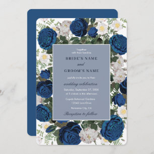 Invitación Moderna acuarela floral azul elegante matrimonio