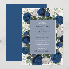 Invitación Moderna acuarela floral azul elegante matrimonio