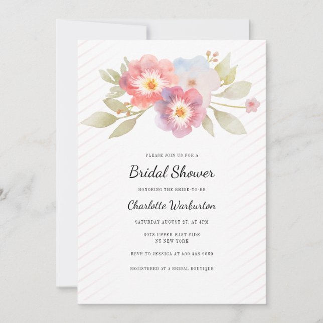 Invitación Moderna acuarela Floral Bridal Shower (Anverso)