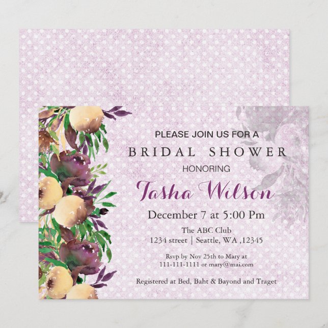 Invitación moderna acuarela floral Bridal Shower Invite (Anverso / Reverso)