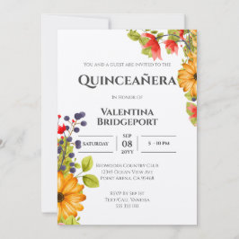 Invitación Moderna acuarela floral brillante Quinceañera