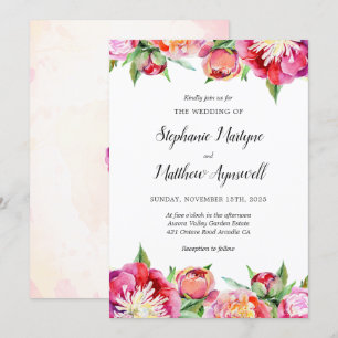 Invitación Moderna acuarela floral Coral Peony Boda