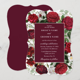 Invitación Moderna acuarela floral de Borgoña Elegante Boda