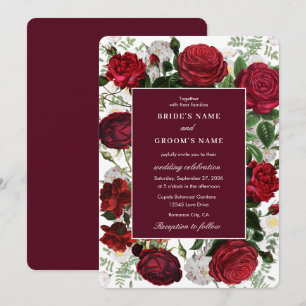 Invitación Moderna acuarela floral de Borgoña Elegante Boda