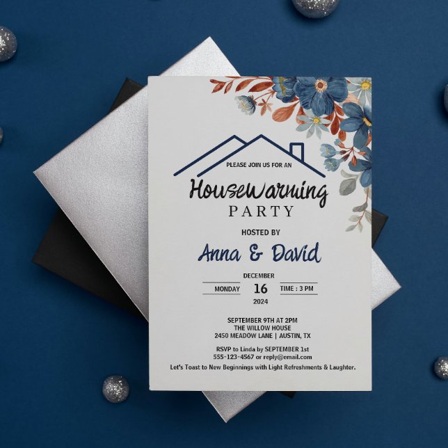 Invitación Moderna acuarela Floral Fiesta de calentamiento de (Modern Watercolor Floral Housewarming Party invite open house party family friends neighborhood )