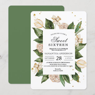 Invitación Moderna acuarela Floral Marco verde y amarillo