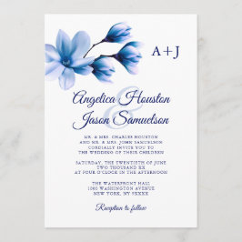 Invitación Moderna acuarela Floral Marina Azul Boda blanco