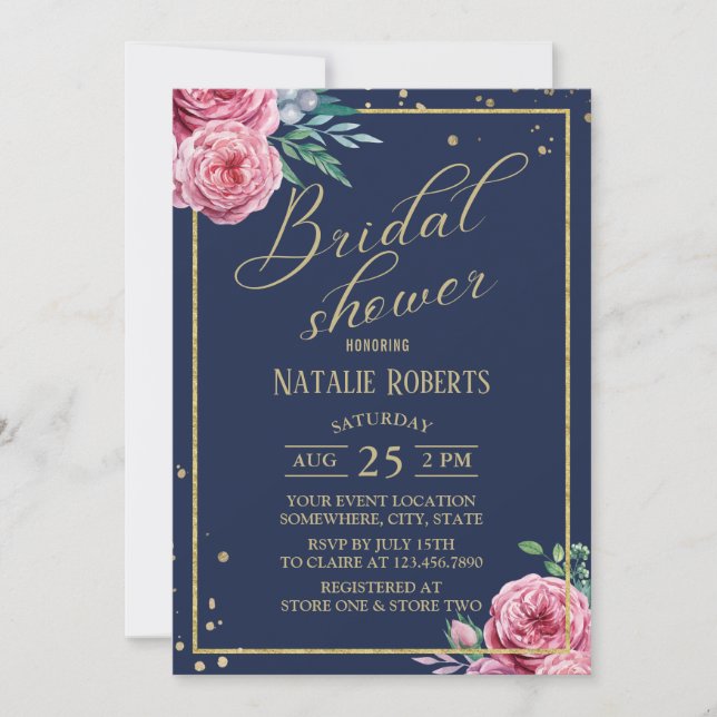 Invitación Moderna acuarela Floral Marina y Ducha de Novias O (Anverso)