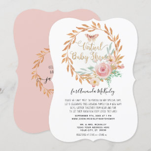Invitación Moderna acuarela Floral Rosa Dorado ducha virtual