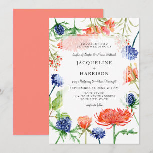 Invitación Moderna acuarela floral verano Mamá de coral