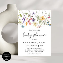 Invitación Moderna acuarela Flores silvestres Floral Baby Sho