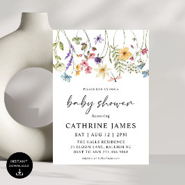 Invitación Moderna acuarela Flores silvestres Floral Baby Sho