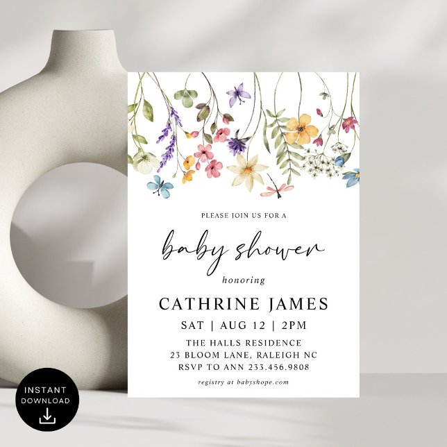 Invitación Moderna acuarela Flores silvestres Floral Baby Sho (Subido por el creador)