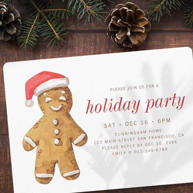 Invitación Moderna acuarela Gingerbread Man Holiday Party (Subido por el creador)