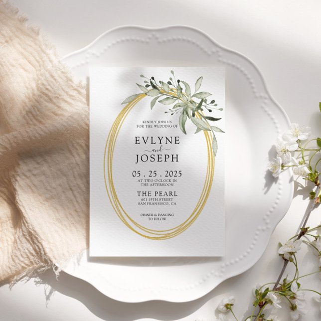 Invitación Moderna acuarela Green Gold Eucalyptus Boda (Subido por el creador)