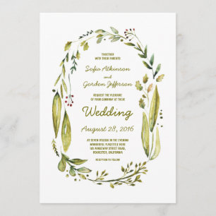 Invitación Moderna acuarela Greenery Laurel Boda
