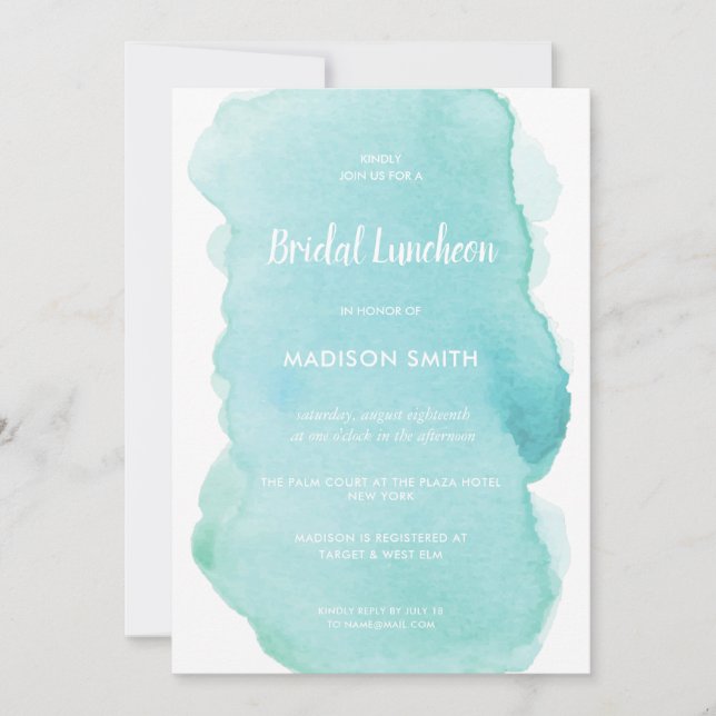 Invitación Moderna acuarela Mint Turquoise Bridal Luncheon (Anverso)