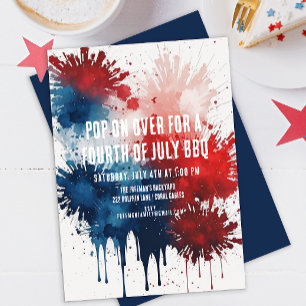Invitación Moderna acuarela Patriótica 4 de Julio BBQ