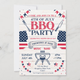 Invitación Moderna acuarela Patriótica 4 de Julio BBQ