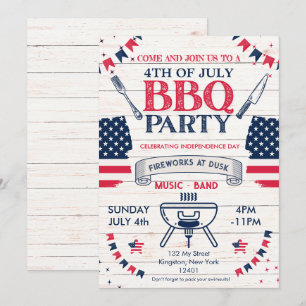Invitación Moderna acuarela Patriótica 4 de Julio BBQ