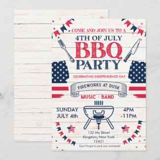 Invitación Moderna acuarela Patriótica 4 de Julio BBQ