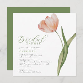 Invitación Moderna acuarela Peach Tulip Bridal Shower