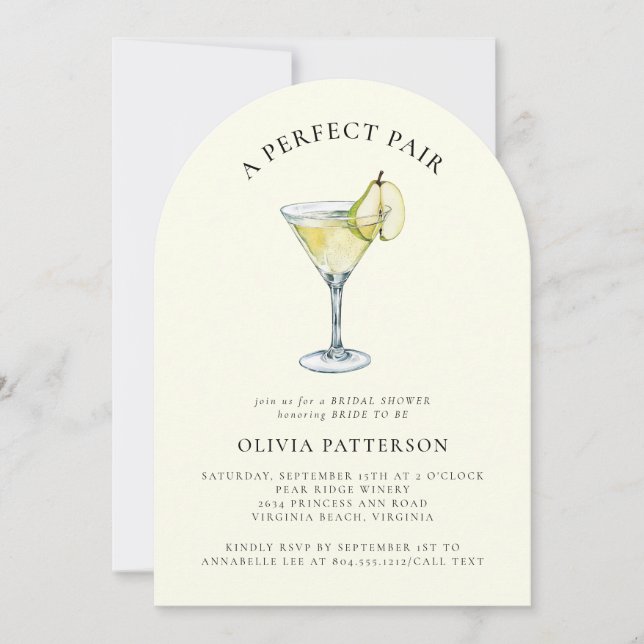 Invitación Moderna acuarela Pear Martini Bridal Shower (Anverso)
