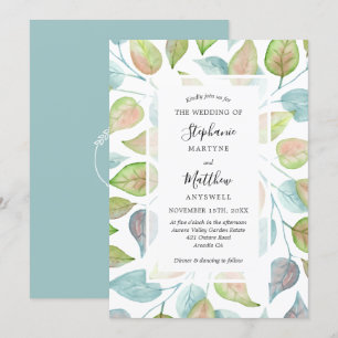 Invitación Moderna acuarela Pintada Sale Boda Foliage