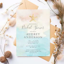 Invitación Moderna acuarela Playa Temática Ducha de Novias