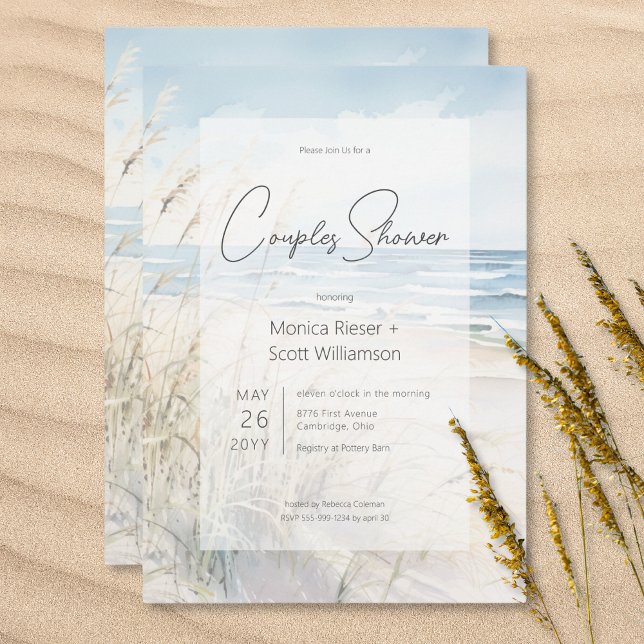 Invitación Moderna acuarela playera duchas de parejas (Modern Seaside Watercolor Beach Couples Shower Invitation)