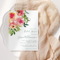Moderna acuarela Red Pink Floral Bridal Shower