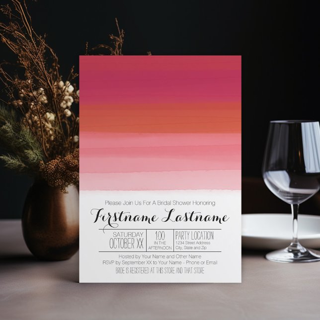 Invitación Moderna acuarela Resumen de ducha de novia (Wedding Shower Invitation - watercolor red and coral and pink)