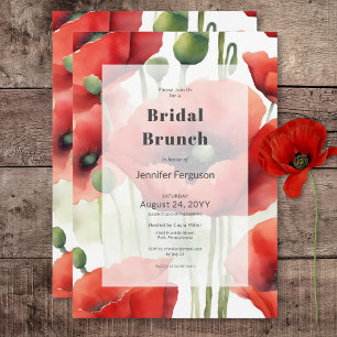 Invitación Moderna acuarela Retro Rojo Poppies Brunch Nupcial