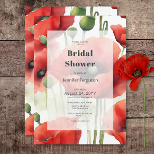 Invitación Moderna acuarela Retro Rojo Poppies Ducha De Novia