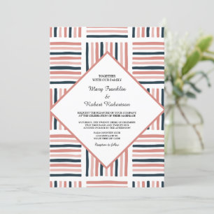 Invitación Moderna acuarela rosa Boda trendy striping