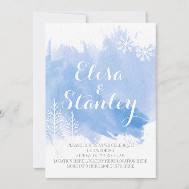 Invitación Moderna acuarela salpicadura boda azul claro de in (Anverso)
