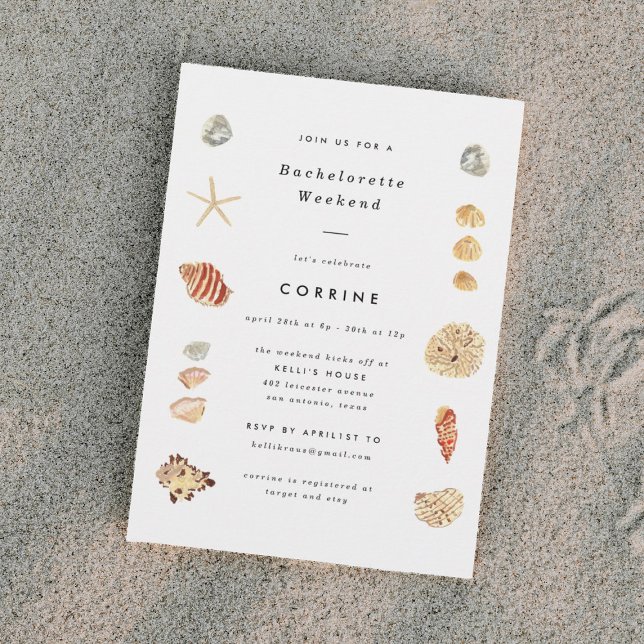 Invitación Moderna acuarela Seashells Bachelorette Party (Subido por el creador)