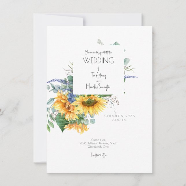 Invitación Moderna acuarela Sunflower Bouquet Boda (Anverso)