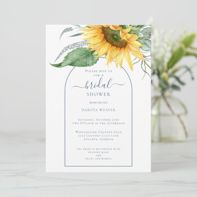 Invitación Moderna acuarela Sunflower Bridal Shower (Anverso de pie)