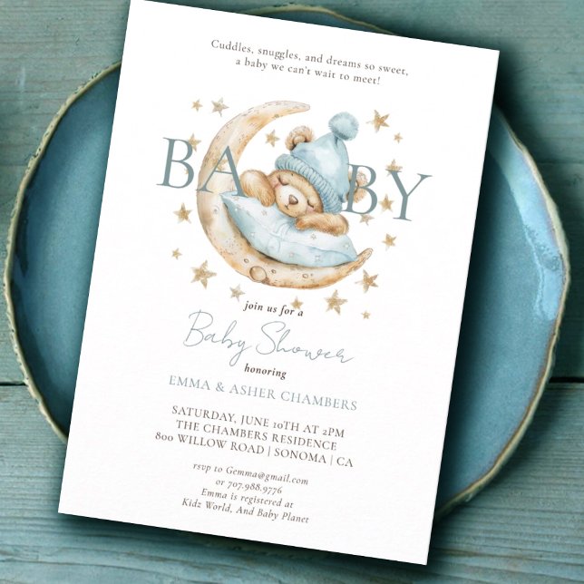 Invitación Moderna acuarela Teddy Bear Blue Baby Shower (Subido por el creador)