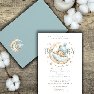 Invitación Moderna acuarela Teddy Bear Blue Baby Shower
