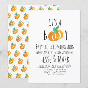 Invitación Moderna acuarela Tiny Pumpkins Baby Shower
