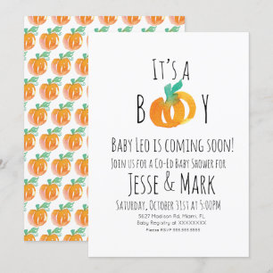 Invitación Moderna acuarela Tiny Pumpkins Baby Shower
