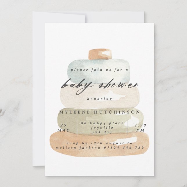 Invitación Moderna acuarela Toy Baby Shower (Anverso)